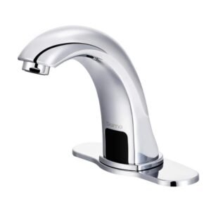 DC Powered Commercial Sensor Touchless Single Hole Bathroom Faucet with Deckplate Included in Chrome