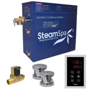 Oasis Series 10.5kW Steam Bath Generator with Continuous Steam Plus Quick Start Tech and Auto Drain in Polished Chrome