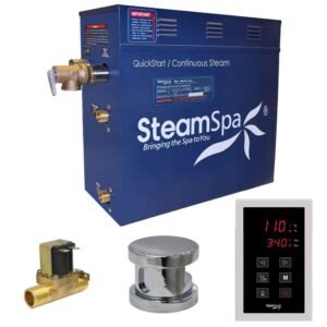 Oasis Series 7.5kW Steam Bath Generator with Continuous Steam Plus Quick Start Tech and Auto Drain in Polished Chrome