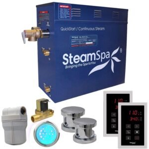 Royal Series 12kW Steam Bath Generator with Continuous Steam Plus Quick Start Tech and Auto Drain in Polished Chrome