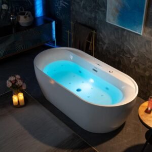 72 in. x 35.375 in. Acrylic Flatbottom Whirlpool and Air Heated Bathtub with Center Drain in White