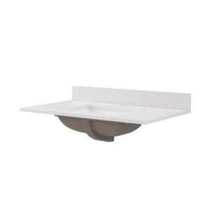 37 in. W x 22 in. D x .75 in. H Engineered Quartz White Rectangular Single Sink Bath Vanity Top in Snow White