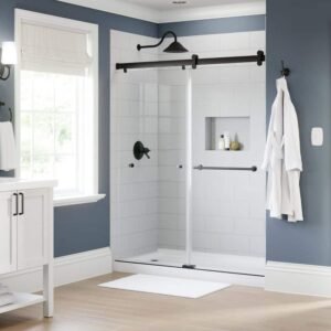 LuxeTrack Greydon 60 in. W x 72-1/2 in. H Frameless Sliding Shower Door, Matte Black, 6mm Clear Glass