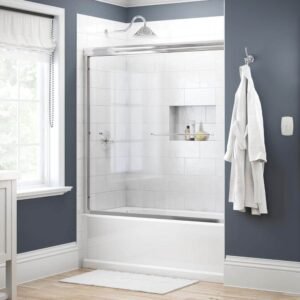 Traditional 60 in. x 58-3/8 in. Semi-Frameless Sliding Bathtub Door in Chrome with 1/4 in. (6mm) Clear Glass