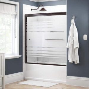 Traditional 60 in. x 58-1/8 in. Semi-Frameless Sliding Bathtub Door in Bronze with 1/4 in. Tempered Transition Glass