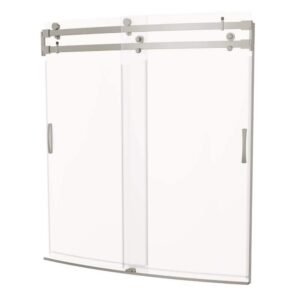 Classic 500 Curve 60 in. W x 61.75 in. H Sliding Framless Bathtub Door in Stainless Steel with Clear Glass
