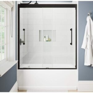 Ashmore 54-5/8 to 60 in. W x 60- H Semi-Frameless Sliding Bathtub Door in Matte Black with 5/16 in. Clear Glass