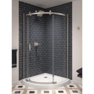 38 in. W x 72 in. H Round Sliding Frameless Corner Shower Enclosure in Stainless with Clear Glass