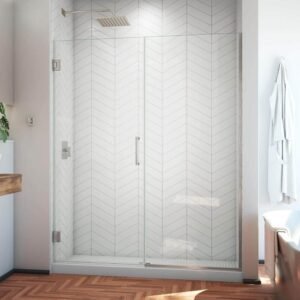 Unidoor Plus 57.5 to 58 in. x 72 in. Frameless Hinged Shower Door in Brushed Nickel