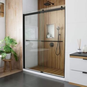 Sapphire 56 in. to 60 in. W x 76 in. H Sliding Semi Frameless Shower Door in Matte Black with Clear Glass