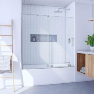 Mirage-X 56 in. to 60 in. x 58 in. Semi-Frameless Sliding Tub Door in Brushed Nickel