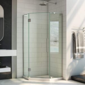 Prism Plus 34 in. W x 34 in. D x 72 in. H Semi-Frameless Neo-Angle Hinged Shower Enclosure in Brushed Nickel Hardware