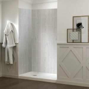 Jetcoat 32 in. x 60 in. x 78 in. Shower Kit in Driftwood with Left Drain Base in White (5-Piece)