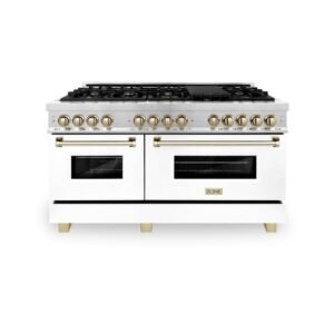 Autograph Edition 60 in. 9 Burner Dual Fuel Range in Fingerprint Resistant Stainless Steel, White Matte & Polished Gold