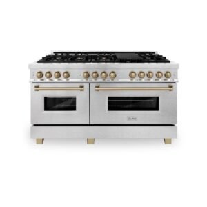 Autograph Edition 48 in. 9 Burner Double Oven Dual Fuel Range in Fingerprint Resistant Stainless and Champagne Bronze
