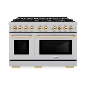 Select 48 in. 8-Burner Gas Range with Double Oven in Fingerprint Resistant Stainless Steel and Polished Gold