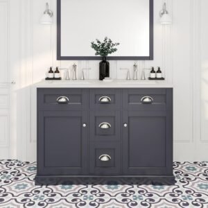 Epic 48 in. Double Sink Charcoal Gray Bath Vanity with White Carrara Quartz Top (Assembled)