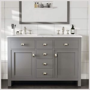 Artemis 48 in. Double Sink Gray Bath Vanity with White Engineered Top (Assembled)