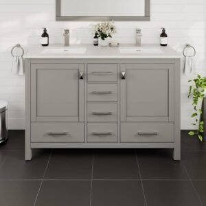 London 48 in. Double Sink Gray Bath Vanity with White Carrara Quartz Top (Assembled)