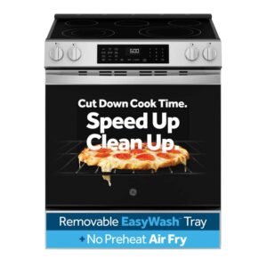 30 in. 5 Burner Element Smart Slide-In Electric Convection Range in Stainless w/ EasyWash Oven Tray & No-Preheat Air Fry