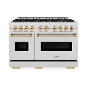 Classic 48 in. 8-Burner Gas Range with Double Oven in Fingerprint Resistant Stainless Steel and Polished Gold
