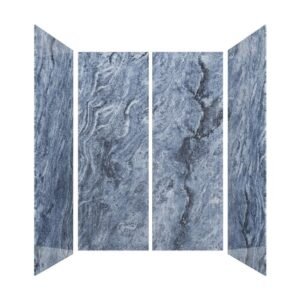 60 in. L x 32 in. W x 84 in. H Glue-Up Alcove Solid Composite Stone 4-Piece Shower Wall Set in Fusion Blue