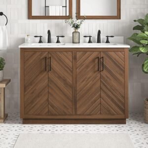 Huckleberry 48 in. Double Sink Spiced Walnut Bath Vanity with White Engineered Stone Top (Assembled)