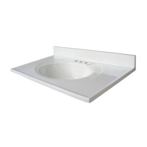 37 in. W x 19 in. D Cultured Marble White Round Single Sink Vanity Top in White