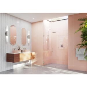 Illume 58 in. W x 78 in. H Wall Hinged Frameless Shower Door in Brushed Nickel Finish with Clear Glass