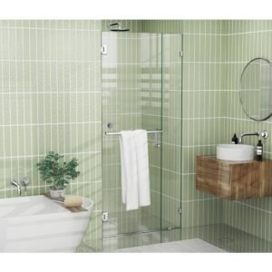 78 in. x 42.25 in. Frameless Pivot Wall Hinged Towel Bar Shower Door