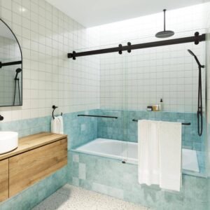 Polaris 60 in. W x 60 in. H Sliding Frameless Bathtub Door with Square Hardware in Matte Black with Clear Glass