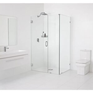 54 in. W x 40.5 in. D x 78 in. H Pivot Frameless Corner Shower Enclosure in Brushed Nickel Finish with Clear Glass