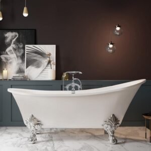 60 in. Fiberglass White Acrylic Clawfoot Tub for Bathtub with Tub Filler Combo - Modern Clawfoot Stand Alone Tub