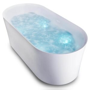 Jericho Series 67 in. x 32 in. Flat Bottom Acrylic Freestanding Air Jetted Bathtub with Center Drain in Glossy White