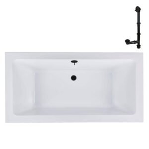 66 in. x 34 in. Rectangular Acrylic Soaking Drop-In Bathtub, with Center Drain in Matte Black