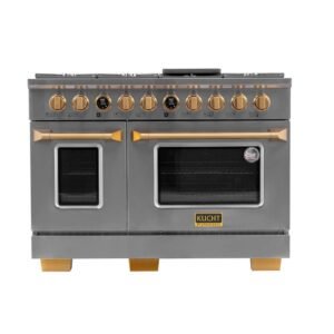 48 in. 6.7 cu.ft. 8-Burners Dual Fuel Range Natural Gas in Stainless Steel with Gold Accents and Digital Dial Thermostat
