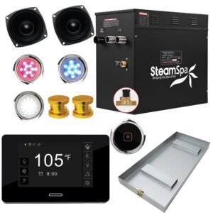 Black Series 12kW Steam Bath Generator with Wireless Control Bluetooth/Wifi Operation and Auto Drain in Gold