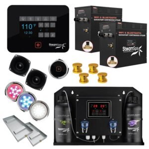 Black Series 24kW Steam Bath Generator with Wireless Control Bluetooth/Wifi Operation and Auto Drain in Gold
