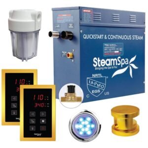 Royal Series 7.5kW Steam Bath Generator with Continuous Steam Quick Start Technology and Aroma Scent Pump in Gold
