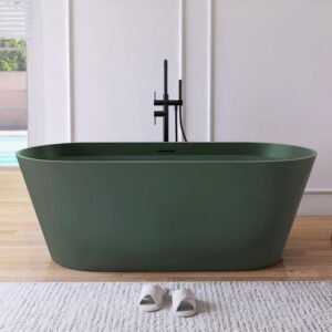 Maria 63 in. x 30 in. Stone Resin Solid Surface Matte Flatbottom Freestanding Soaking Bathtub in Green