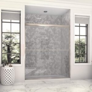 Eurolite 60 in. x 70.5 in. Frameless Sliding Shower Door in Brushed Nickel