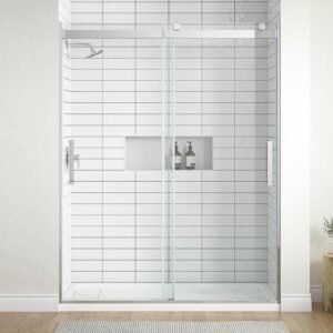 Elsie 53 1/2 in. - 60 in. W x 76 in. H Bypass Sliding Frameless Shower Door in Chrome Finish with Clear Glass