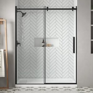 Waverly 58 1/2 in. - 60 in. W x 76 in. H Sliding Frameless Shower Door in Matte Black Finish with Clear Glass
