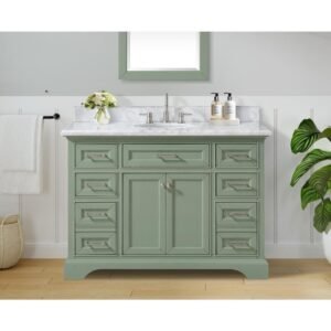 Windlowe 49 in. Single Sink Green Bath Vanity with White Carrara Marble Top (Assembled)