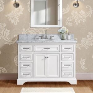 Windlowe 49 in. Single Sink White Bath Vanity with White Carrara Marble Top (Assembled)