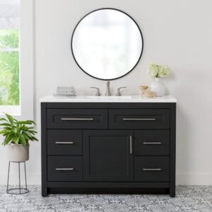Clady 49 in. Single Sink Matte Black Bath Vanity with White Cultured Marble Top (Assembled)