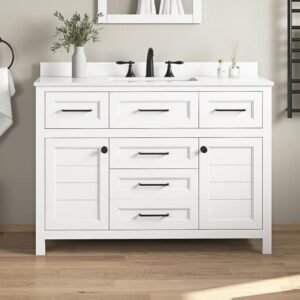Hanna 48 in. Single Sink White Bath Vanity with White Engineered Stone Top (Assembled)