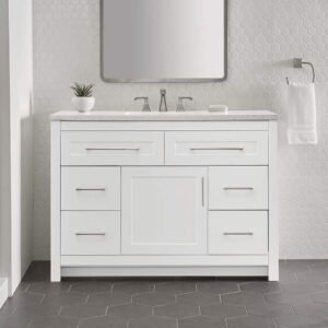 Clady 49 in. Single Sink White Bath Vanity with Silver Ash Cultured Marble Top (Assembled)