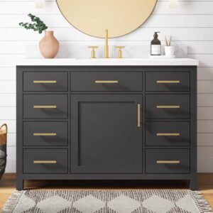 Bonheur 49 in. Single Sink Freestanding Black Bath Vanity with White Engineered Stone Top (Assembled)