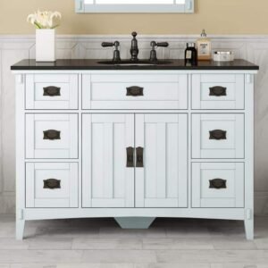 Artisan 48 in. Single Sink White Bath Vanity with Black Marble Top (Assembled)